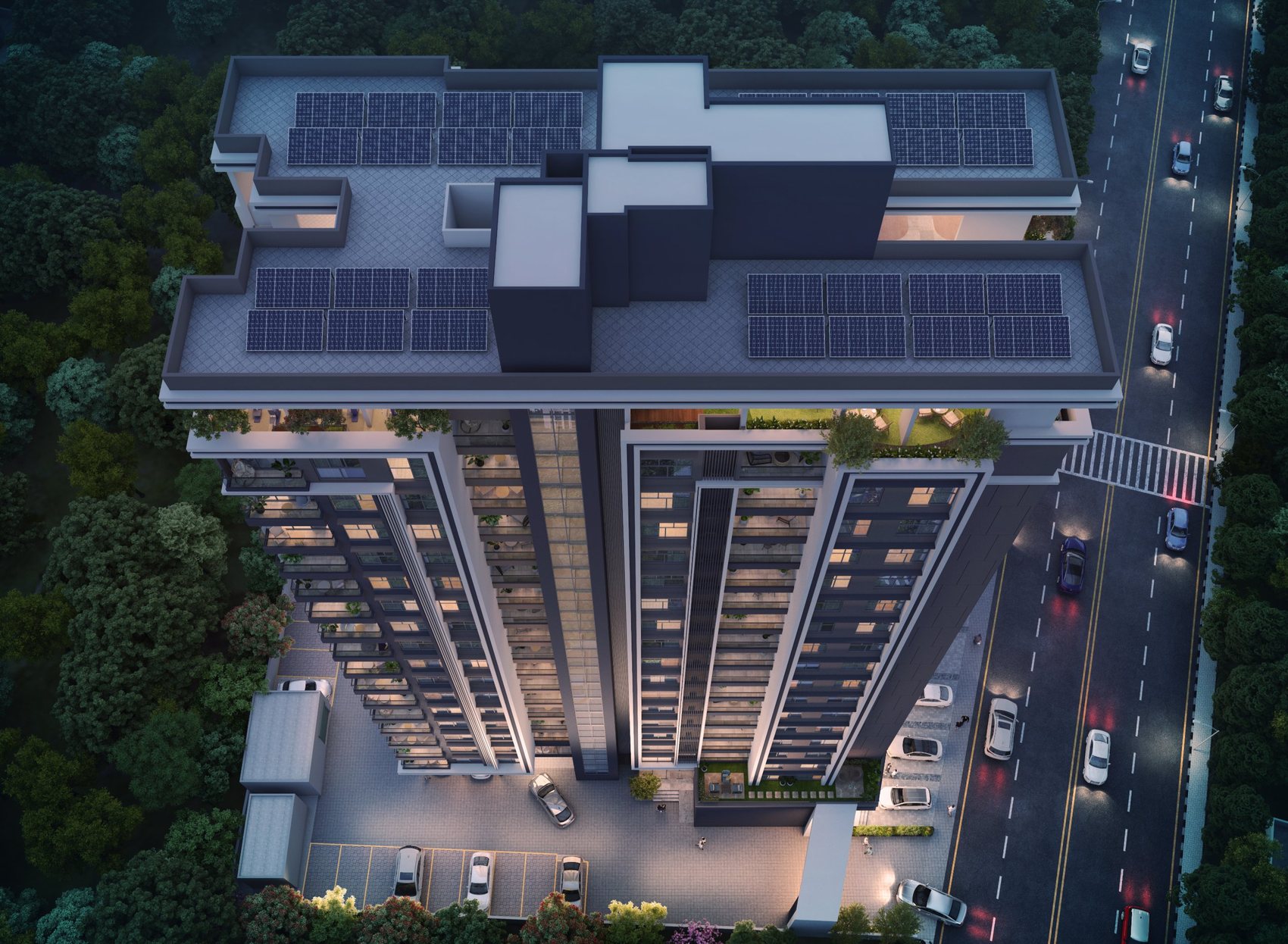 Aerial view of SkyOne tower