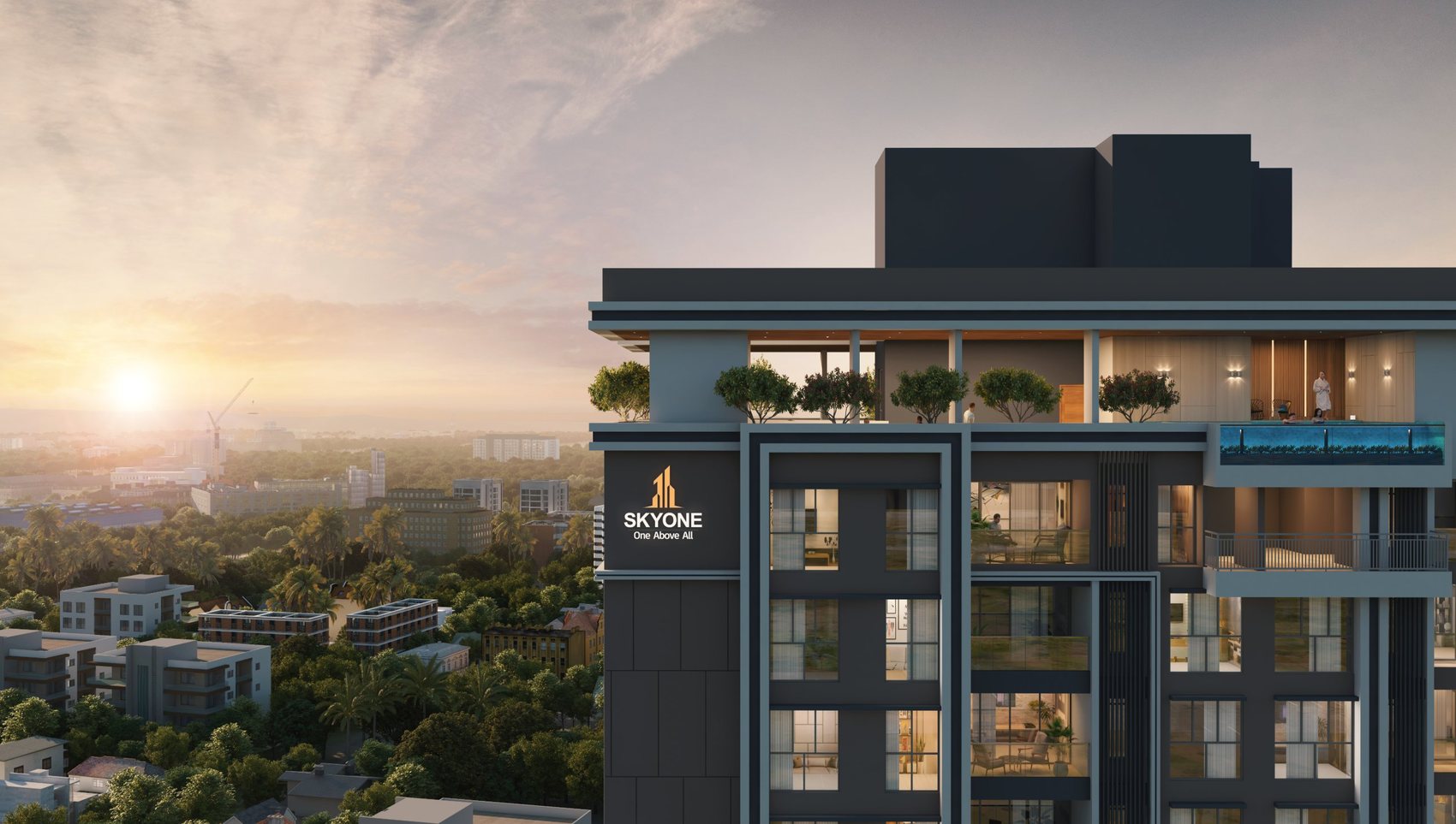 SkyOne rooftop deck with pool